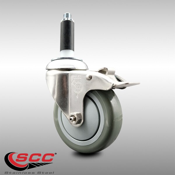 4 Inch 316SS Gray Poly Swivel 3/4 Inch Expanding Stem Caster Lock Brake SCC